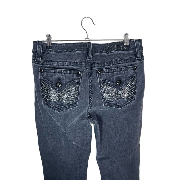 Miss Me Jeans Women's Size 31 Mid Rise Boot Cut Dark Wash Sequins Jewels - Picture 10 of 16
